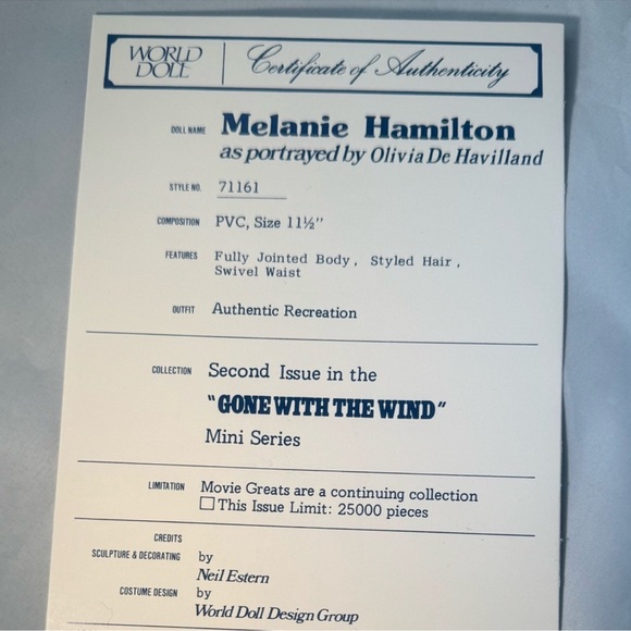 GWTW Melanie Hamilton Doll from Gone with the Wind - Picture 6 of 8